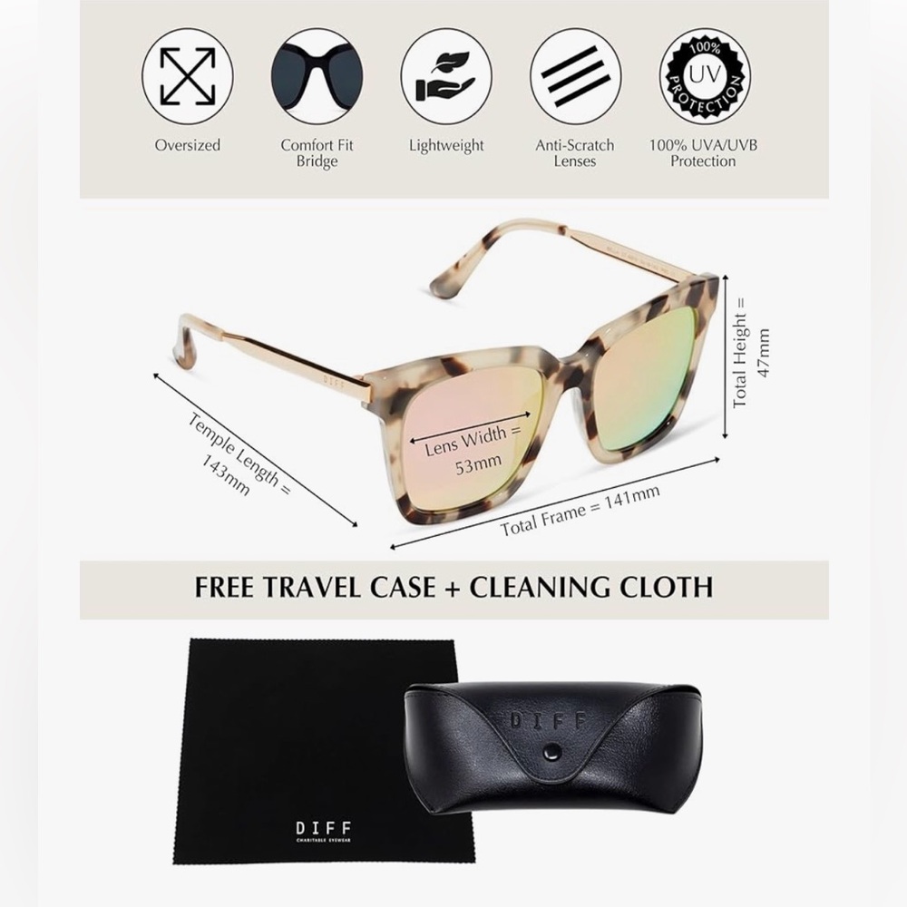 NEW DIFF Bella Sunglasses - Tortoise and Pink - Picture 3 of 5
